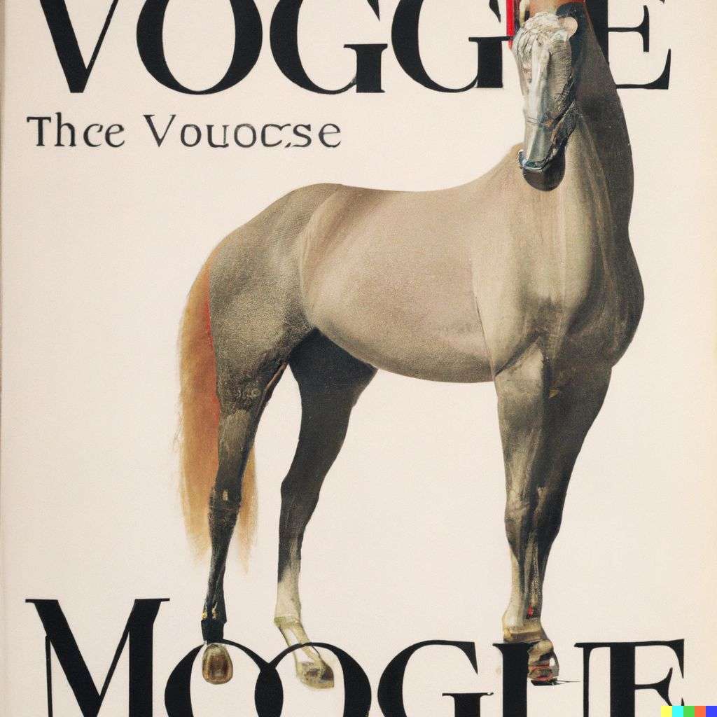 a horse, front cover of Vogue, 1950